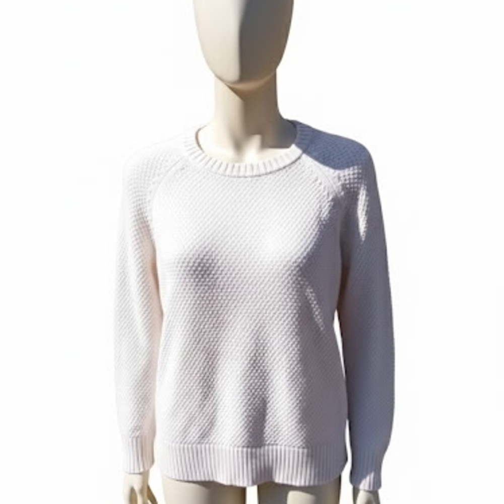 Old Navy PetiteTextured Basket Knit Light Academia Cream Crew Neck Pullover SM